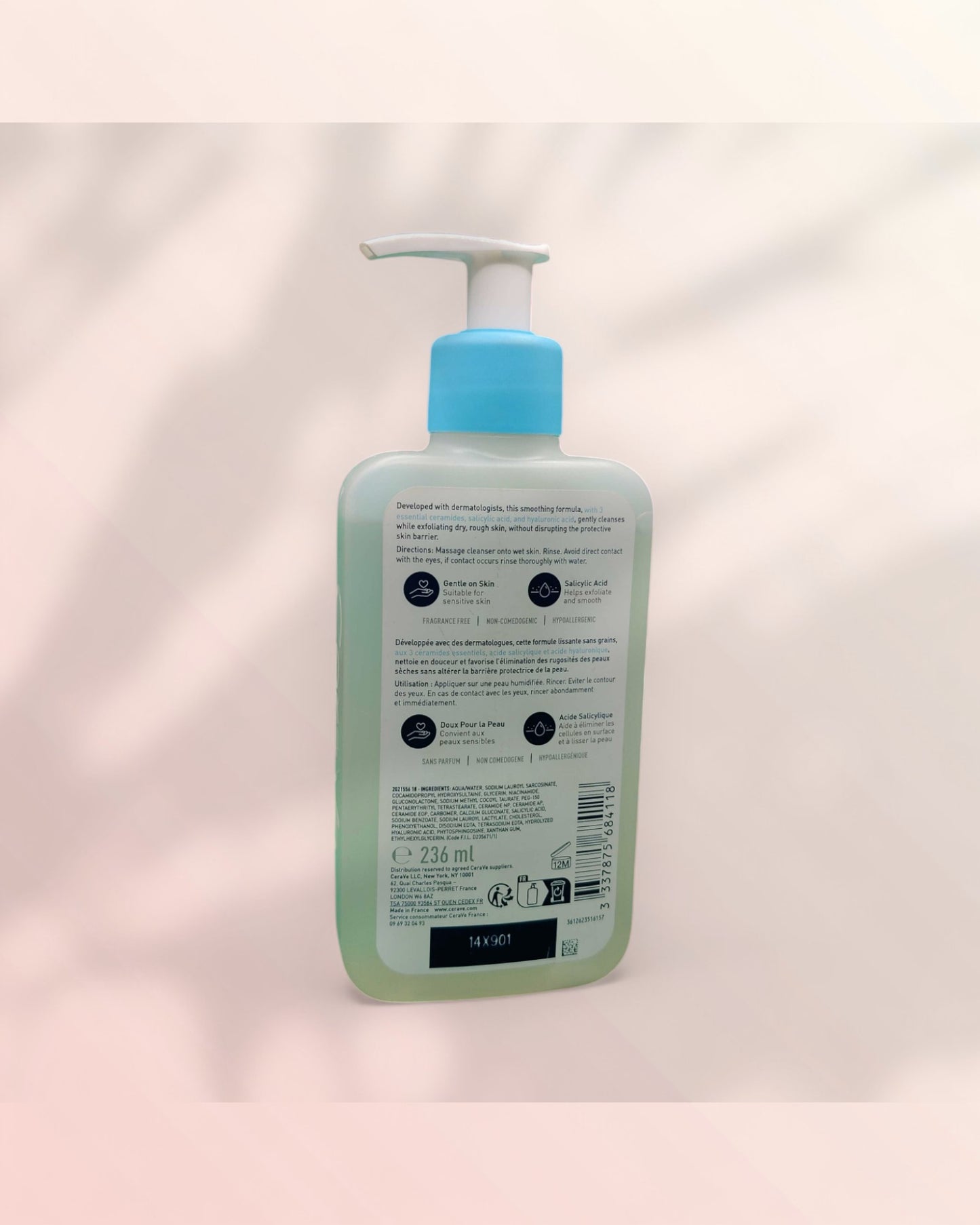 Cerave Smoothing Cleanser 236ML Face and Body Salicylic Acid Wash and Exfoliant for Normal, Dry and Rough Skin - Raqya